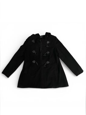 LOVE TREE Women’s Black Winter Wool Pea Coat With Hood & Toggles Size Large
